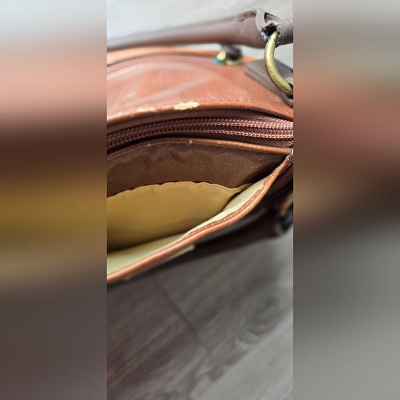 Stone & Co Genuine Leather Satchel Cognac Boho Distressed Vintage Two-Tone - Picture 6 of 8